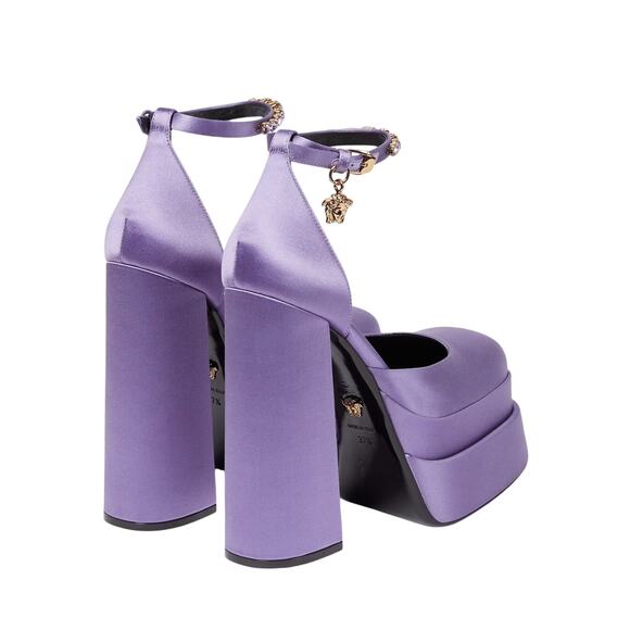 NIB Versace Aevitas IT 38.5 US 8.5 Platform Purple Orchid Satin Pump Crystal - Picture 2 of 14